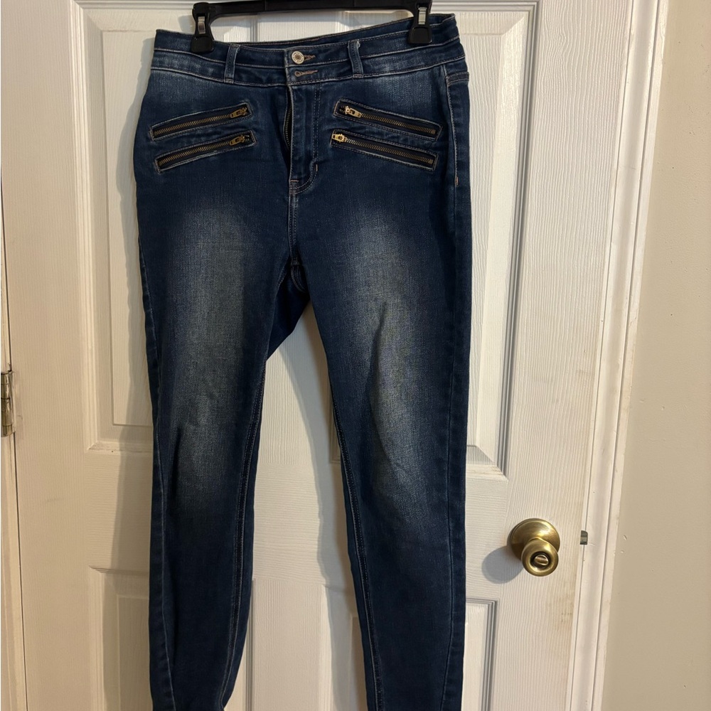 KanCan Dark Blue Skinny Jeans with Zipper Pocket Accents Sz 29